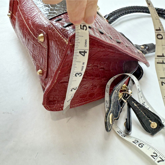 Y2K Red Black Faux Croc Embossed Shoulder Bag Gold Turnlock Snake Print Purse - Picture 6 of 11